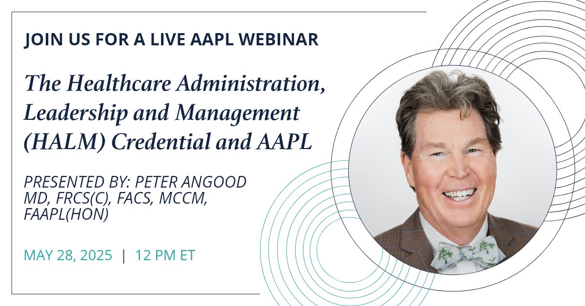 PhysiciansLead's tweet image. Don't miss the chance to join AAPL President &amp;amp; CEO, @PeterAngood, MD, for an exclusive #Webinar on the #HALM Credential and the future of healthcare leadership.

Register for free today to gain valuable insights and enhance your leadership skills! hubs.la/Q03ntF9k0