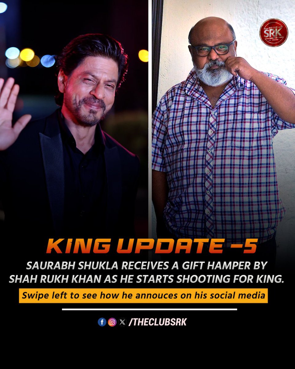 TheClubSRK's tweet photo. #KingUpdate : Legendary Actor Saurabh Shukla joins the cast of King. Announces by his social media with a gift hamper.
@iamsrk @saurabhshukla_s
#ShahRukhKhan #King #KingKhan #SaurabhShukla https://t.co/17EfX6dXVx