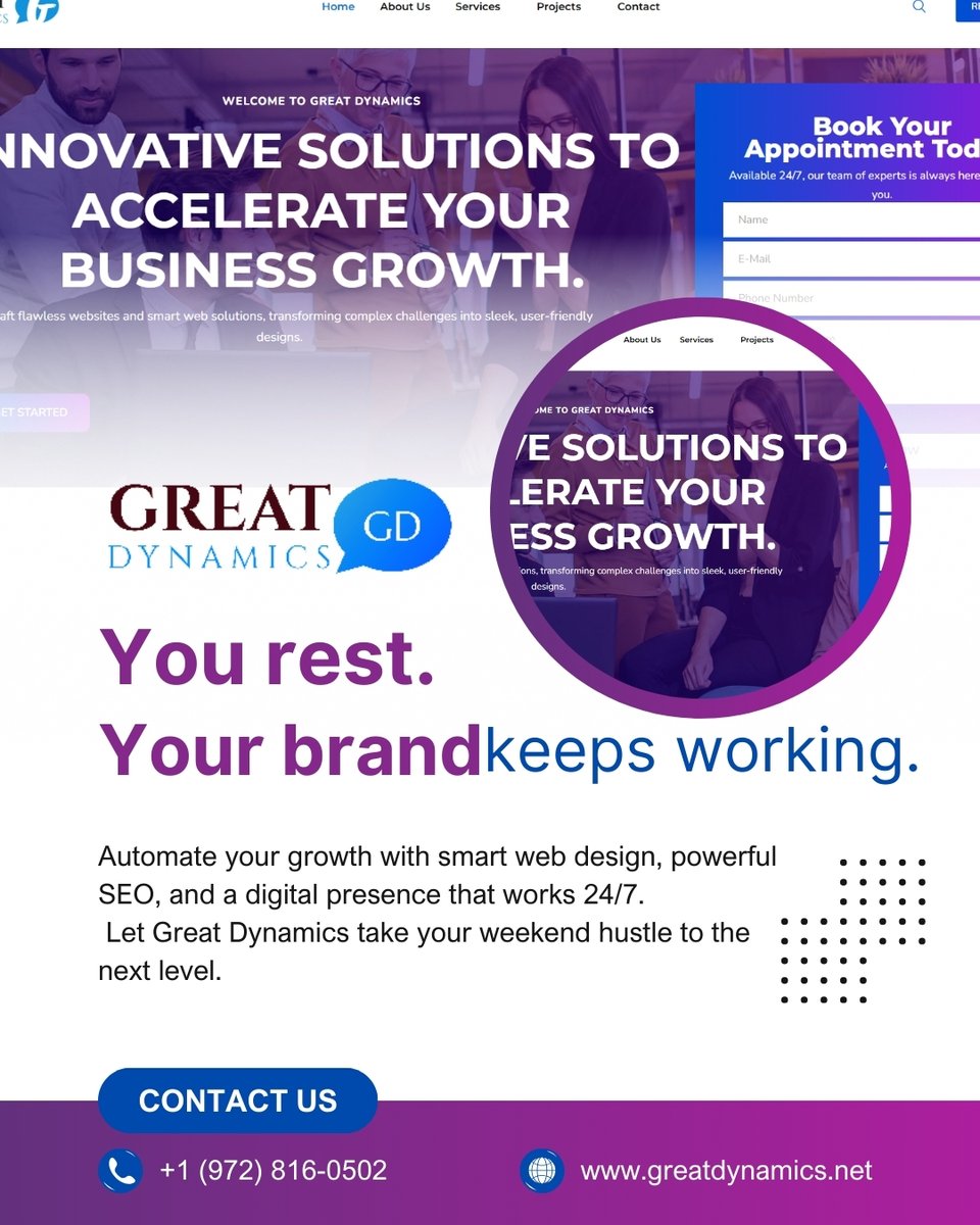 GreatDynam66939's tweet photo. You rest. Your brand keeps working.

Automate your growth with smart web design, powerful SEO, and a digital presence that works 24/7. 🌐🛠️
Let Great Dynamics take your weekend hustle to the next level.

🚀 Build once. Grow always.
📧 info@greatdynamics.net
📞 +1 (972) 816-0502
📍 403 Spirehaven Drive, Fate, Texas
🌐 https://t.co/s7sSKvKE8n

👉 #WeekendHustle #SmartBranding #DigitalSolutions #CreativeWeekend #GreatDynamics #GrowthTools