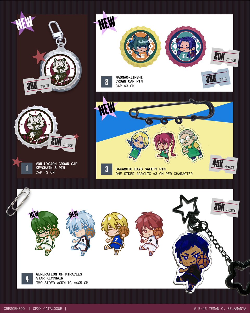 NAGISEISHIR0's tweet photo. [Likes and RTs are appreciated!🥹]

Finally posting my (super late) catalogue for CFXX amidst dihantam kerjaan

🛒 CFXX | Sat&amp;Sun
@ E-45 [Teman C. Selamanya]

🪄 apothecary diaries, blue lock, csm, dunmeshi, free, haikyuu, hypmic, knb, sakamoto days, zzz

🏷️
#cfxx #cfxxcatalogue https://t.co/Uxau5dCD9z
