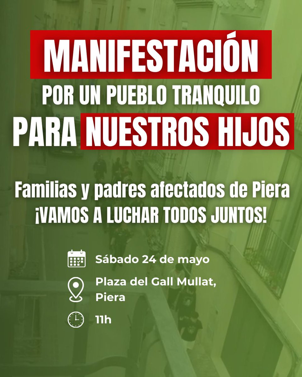 BarrioSeguro_es's tweet image. ‼️ #URGENTE 

Ante la oleada de violencia provocada por jóvenes magrebíes en Piera (Barcelona), los vecinos convocan una concentración de protesta.

🗓️ Sábado 24 de mayo
🕥 11:00h
📍 Plaça del Gall Mullat (Piera)