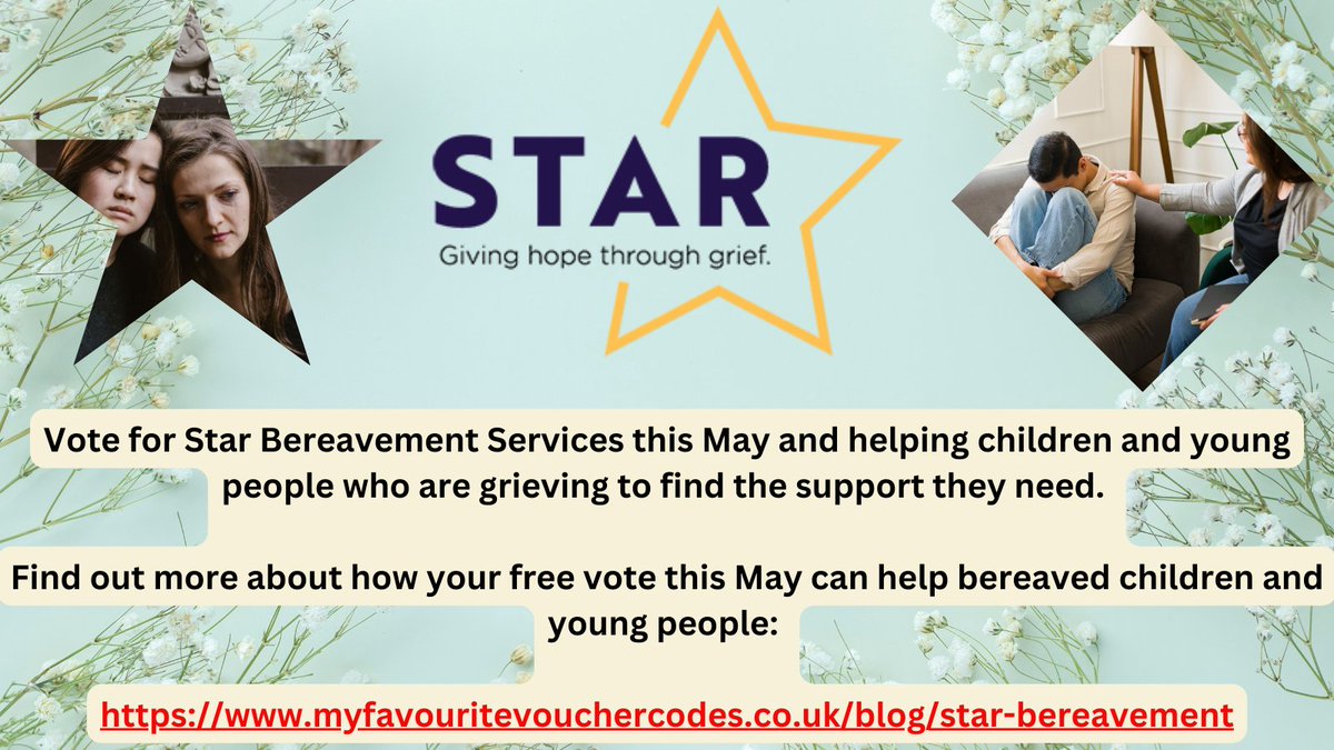 This May, you can help <a href="/STARBereavement/">Star Bereavement</a>  to win a donation of 20% of our profits!
Vote for free this month and help Star Bereavement to provide essential grief and bereavement support to children and young people. Find out more and cast your vote: myfavouritevouchercodes.co.uk/blog/star-bere…