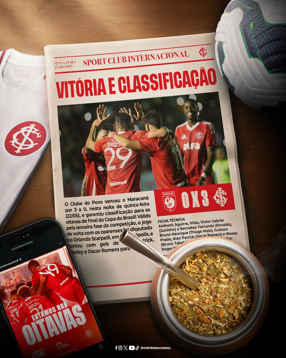 SCInternacional's tweet photo. 𝐁𝐨𝐦 𝐝𝐢𝐚, meus classificados para as oitavas de final da Copa do Brasil! 😆

Domingo, jogaremos juntos na Ilha do Retiro. E na próxima quarta, LOTAREMOS o Beira-Rio contra o Bahia. Seguimos juntos nessa maratona, colorados e coloradas! 🤝🇦🇹 https://t.co/Q9FlaFHOX9