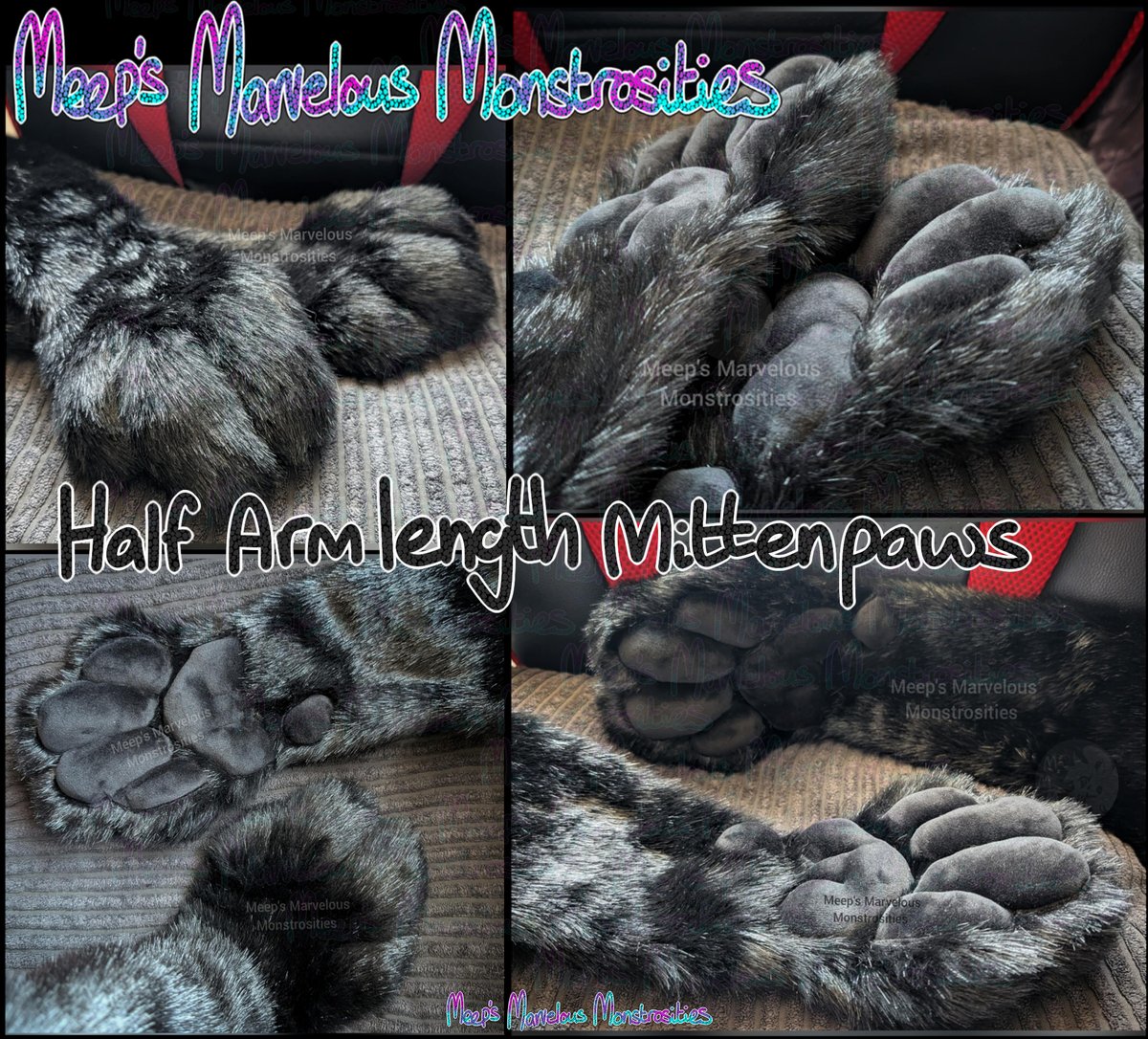 Set of half-arm length mitten style handpaws 🐾

These have extra stuffed mochi pawpads and sewn in finger padding.