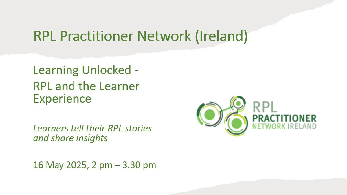 RPLPractitionersIreland (@rpl_network) on Twitter photo Recording and slides from 'Learning Unlocked – RPL and the Learner Experience', 16 May, now online at rpl-ireland.ie/learning-unloc…
<a href="/QQI_connect/">QQI</a> <a href="/ETBIreland/">ETBI</a> <a href="/SOLASFET/">SOLAS</a> <a href="/ThisisFet/">thisisFET</a> <a href="/Cedefop/">EU_Cedefop</a> <a href="/aontas/">AONTAS</a> <a href="/FessIreland/">FESS</a> <a href="/andrinaeuropa/">Andrina Wafer</a> <a href="/cdetbcdu/">City of Dublin ETB CDU</a> thanks to all participants #RPL Recording and slides from 'Learning Unlocked – RPL and the Learner Experience', 16 May, now online at rpl-ireland.ie/learning-unloc…
<a href="/QQI_connect/">QQI</a> <a href="/ETBIreland/">ETBI</a> <a href="/SOLASFET/">SOLAS</a> <a href="/ThisisFet/">thisisFET</a> <a href="/Cedefop/">EU_Cedefop</a> <a href="/aontas/">AONTAS</a> <a href="/FessIreland/">FESS</a> <a href="/andrinaeuropa/">Andrina Wafer</a> <a href="/cdetbcdu/">City of Dublin ETB CDU</a> thanks to all participants #RPL