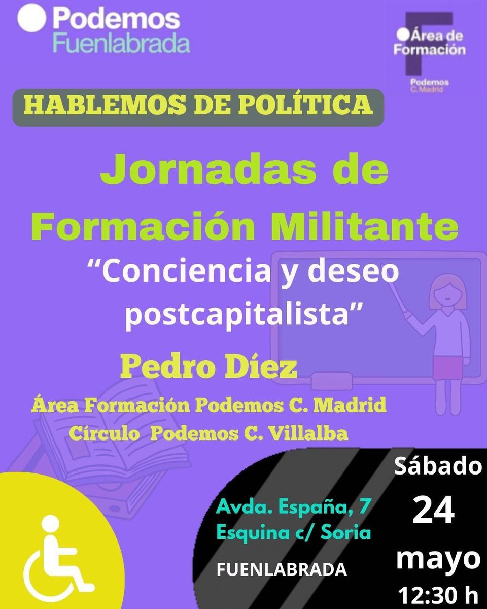 Podemos_CMad's tweet image. Mañana seguimos con la formación en #Fuenlabrada 📚💡 En esta sesión exploraremos la conciencia y el deseo en el postcapitalismo. Nos vemos a las 12:30h, un espacio clave para reflexionar y construir alternativas. ¡No faltes! ✊