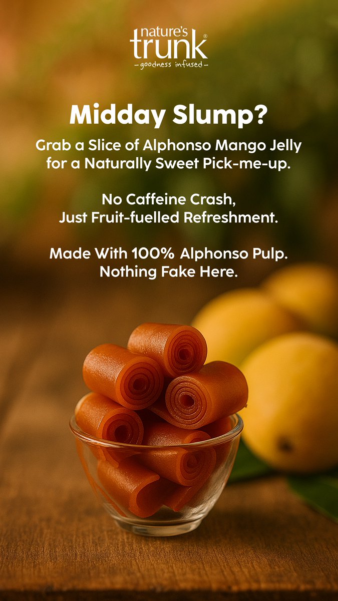 Natures_Trunk's tweet photo. Midday crash? Don’t sip—snack!
Swap caffeine for a slice of sunshine. ☀️
💯 Pure Alphonso Mango Jelly =
No jitters. No crashes. Just natural joy in every bite.
Say hello to the sweetest productivity hack. 😉
#MiddaySlumpFix #SnackSmart #MangoLove #NaturalBoost #FruitPower https://t.co/Qhu8rgaL99