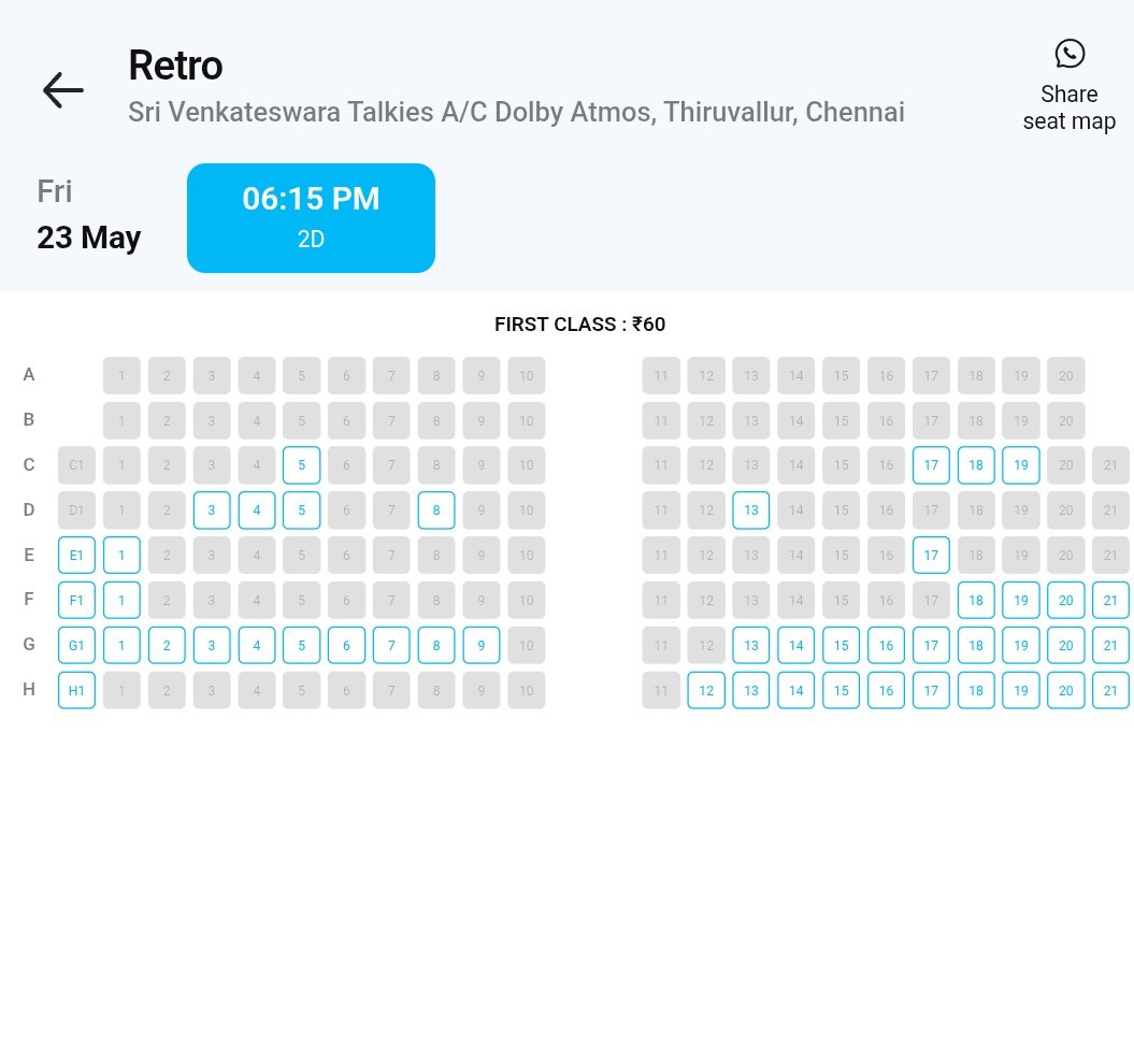 ɢᴜʜᴀɴ ʀᴇᴛʀᴏ (@guhansuriya) on Twitter photo Even in 4th week almost Housefull <a href="/Suriya_offl/">Suriya Sivakumar</a> nna's Rage😎💯🔥
<a href="/karthiksubbaraj/">karthik subbaraj</a> <a href="/2D_ENTPVTLTD/">2D Entertainment</a>
<a href="/stonebenchers/">Stone Bench</a> <a href="/Music_Santhosh/">Santhosh Narayanan</a> <a href="/hegdepooja/">Pooja Hegde</a> <a href="/Hari_Socialist/">Hari™</a>
#Retro #RetroBlockbuster #TheOne Even in 4th week almost Housefull <a href="/Suriya_offl/">Suriya Sivakumar</a> nna's Rage😎💯🔥
<a href="/karthiksubbaraj/">karthik subbaraj</a> <a href="/2D_ENTPVTLTD/">2D Entertainment</a>
<a href="/stonebenchers/">Stone Bench</a> <a href="/Music_Santhosh/">Santhosh Narayanan</a> <a href="/hegdepooja/">Pooja Hegde</a> <a href="/Hari_Socialist/">Hari™</a>
#Retro #RetroBlockbuster #TheOne