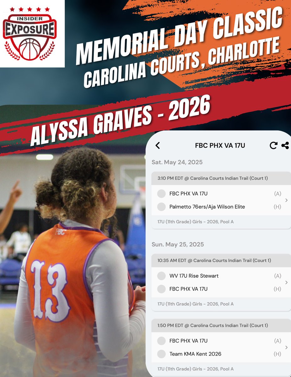 FBC PHX VA 17U - Memorial Day Classic with <a href="/InsiderExposure/">InsiderExposure</a> tipping off tomorrow 📍

<a href="/JasonNiblett3/">Ja’La Niblett</a> <a href="/FredrickCannon1/">Fredrick Cannon</a> <a href="/MMBR_CoachGBell/">Major Movez Basketball Review #MMBR</a> 
<a href="/PGH_NC/">Prep Girls Hoops North Carolina</a> <a href="/mikemillsnc/">Mike Mills WBB College Recruiting</a>