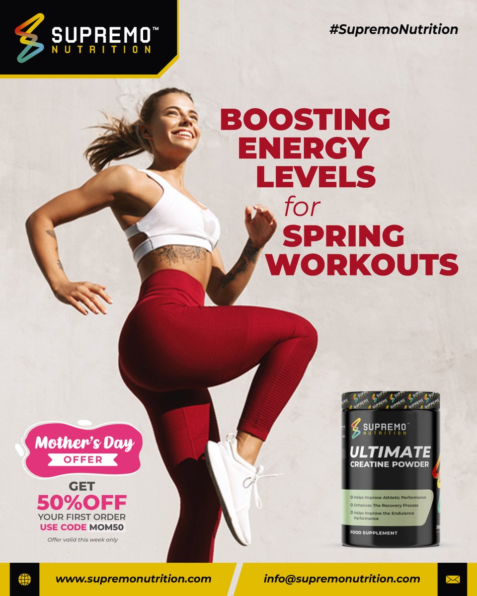 SupremoNutri's tweet image. 💥 Spring into Energy
Level up your workouts with SUPREMO Ultimate Creatine Powder:
🏋️Boosts energy &amp;amp; endurance
⚡Enhances performance &amp;amp; recovery
🎁Use #MOM50 for 50% OFF your first order — this week only!
🛒 supremonutrition.com
#SupremoNutrition #SpringEnergy #CreatineBoost