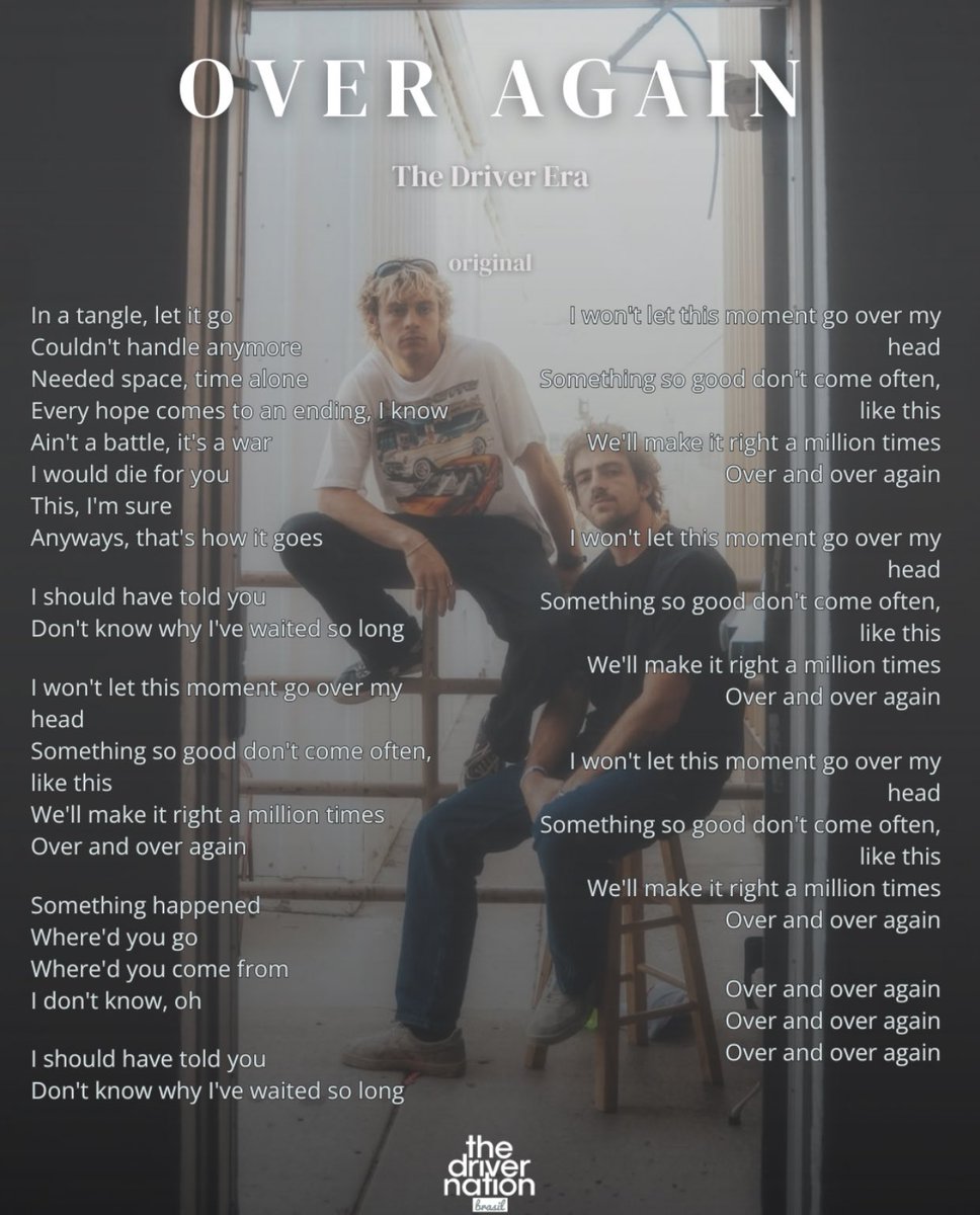 drivernationbr's tweet photo. Confira a letra e tradução completa de “Over Again”, nova música da The Driver Era, disponível no álbum “Obsession (Deluxe)” 🎶 https://t.co/v0wMTPbwSW