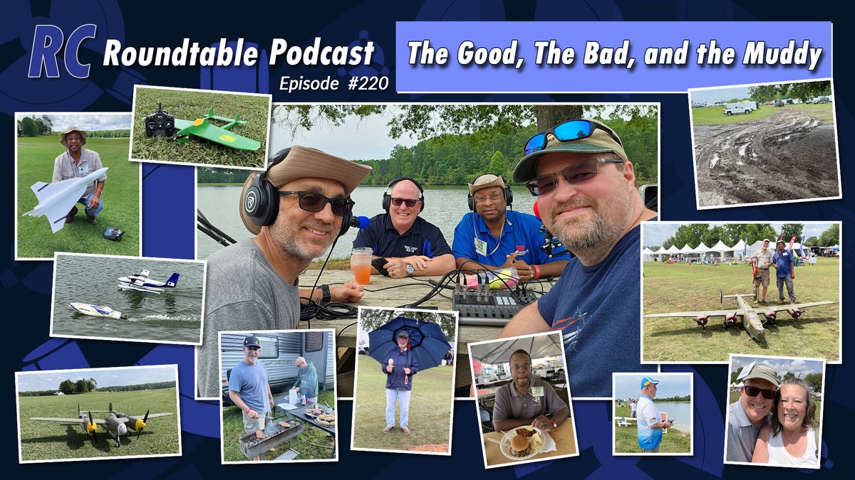 RCRoundtable's tweet photo. Episode 220: "The Good, the Bad, and the Muddy" is now live!
https://t.co/kCB2wexDar

In this episode, Fitz and Lee chat with Ron and Tom, from RC Plane Lab on site at Joe Nall.
 -Crashes (13:45)
 -Water (31:00)
 -Control line (53:00)
 -Favorites (1:03:30)

#rcplane #rcpilot https://t.co/HJxIJXAg4Y