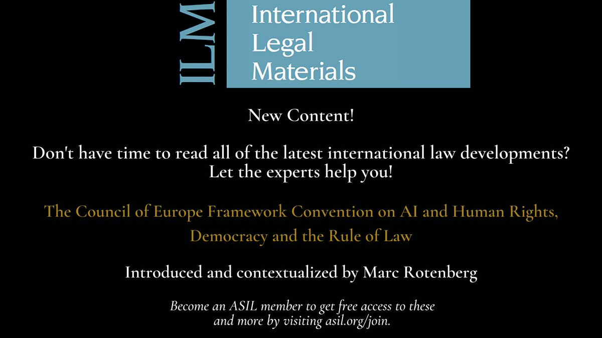 ASIL (@asilorg) on Twitter photo 🚨 New content alert! Many thanks to <a href="/MarcRotenberg/">Marc Rotenberg | CAIDP.ORG</a> for this informative and interesting piece!
ASIL members access at asil.org/ilm or visit cambridge.org/core/journals/…. 🚨 New content alert! Many thanks to <a href="/MarcRotenberg/">Marc Rotenberg | CAIDP.ORG</a> for this informative and interesting piece!
ASIL members access at asil.org/ilm or visit cambridge.org/core/journals/….