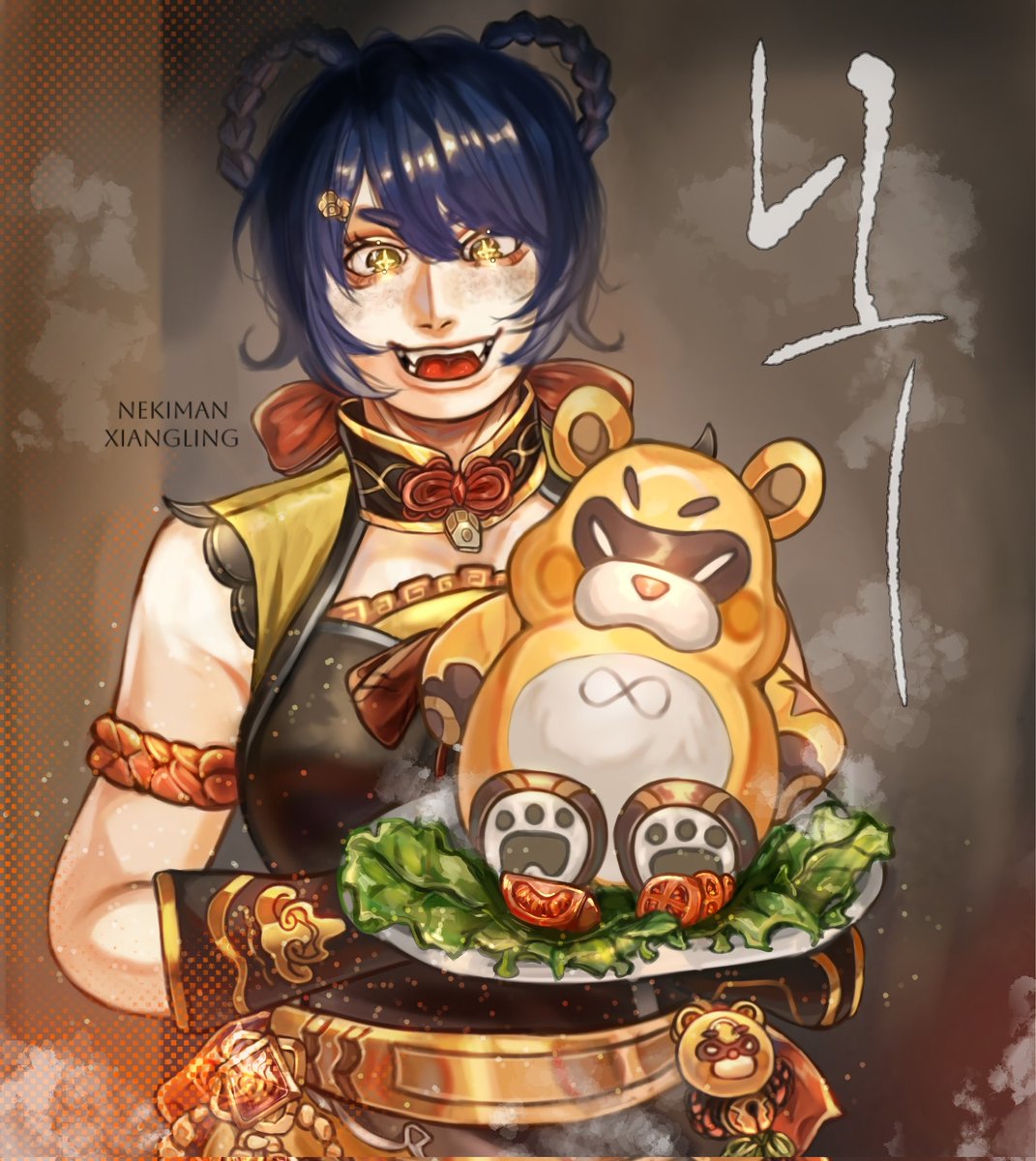 Guoba, get them!
xiangling from #GenshinImpact 
btw im looking for #artmoots 
likes, repost, follow are highly appreciated  and comment if you want to be artmoots :)