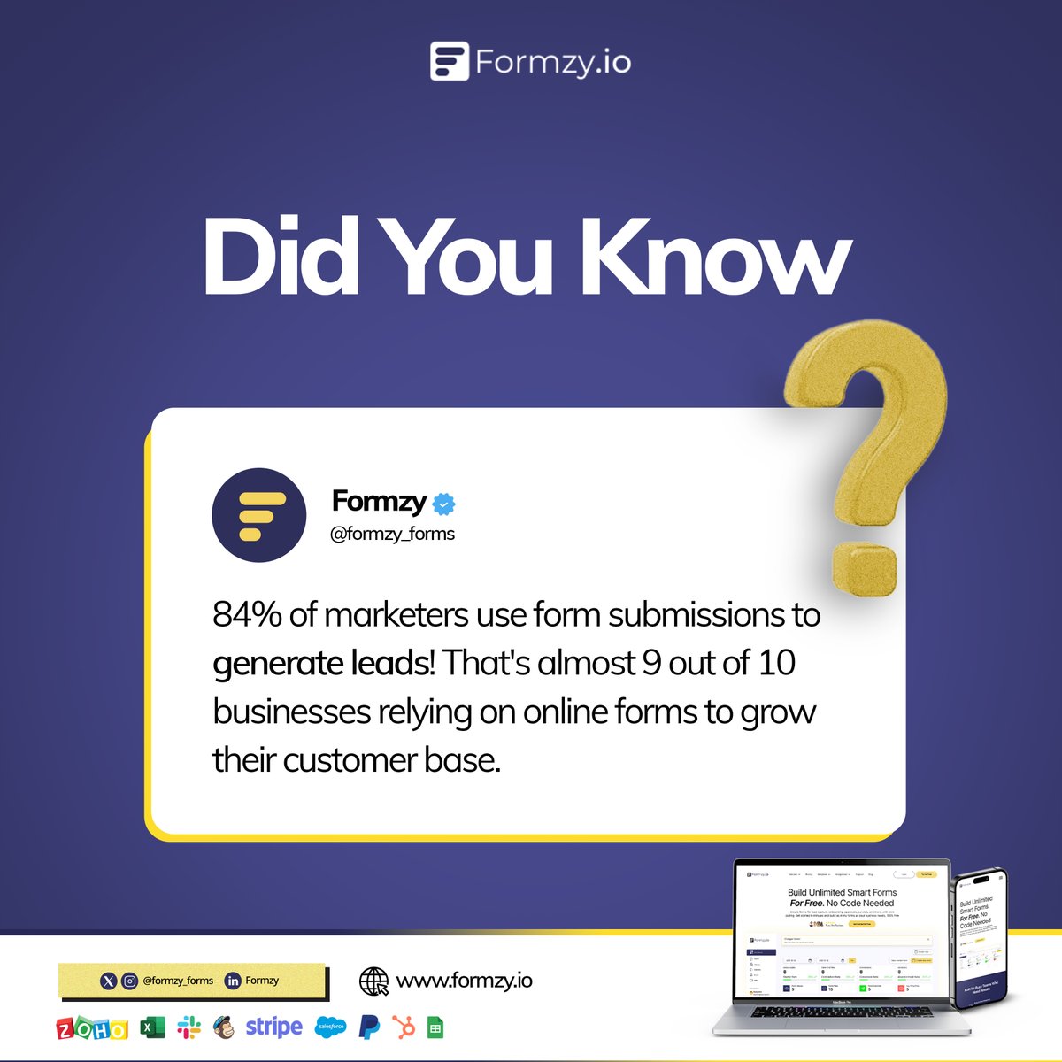 Formzy_forms's tweet photo. Are you maximizing your lead generation efforts? 84% of marketers use form submissions to grow their customer base. 

Don't get left behind! 

#FormMarketing #LeadCapture #GrowYourBusiness #MarketingFacts #Formzy https://t.co/ypHfforOFU