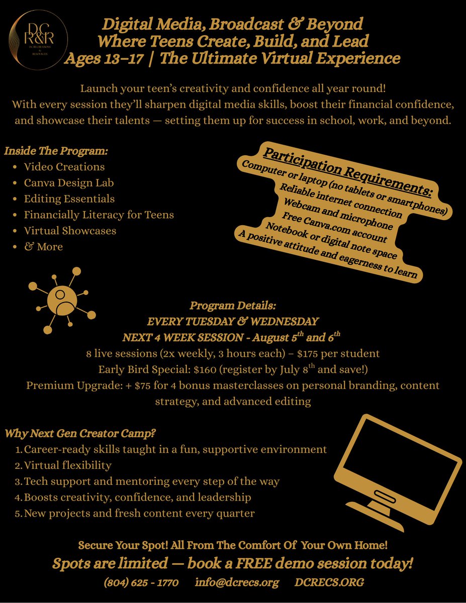 DCRECREATIONS's tweet photo. Helping the next gen LEVEL UP in digital media, design, and money moves! Ages 13–17 | Virtual | Fun | Real Skills
Spots are limited, FREE Demo Upon Request — https://t.co/avSmE9QCW2
#GamingCommunity  #digitalart  #edits  #VIRTUAL  #Youth  #CreateConnectTransform #obs #community https://t.co/e2SwBByAoG
