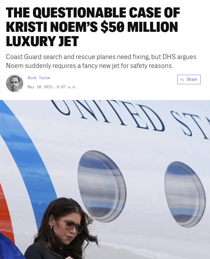 When she's not announcing "suck it" from her official government account, Noem is angling for a new luxury jet
theintercept.com/2025/05/20/kri…
