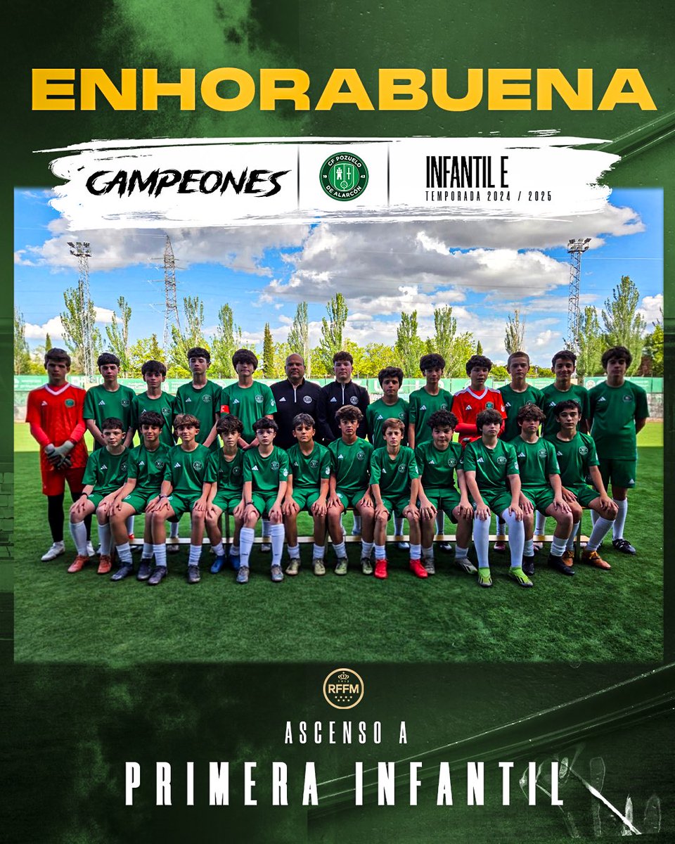 Cfpozuelo's tweet photo. El #InfantilE de Iván Mendoza consigue el ascenso de categoría 🔝 al proclamarse campeón 🏆

Gran temporada de nuestros chicos y cuerpo técnico 💪🏼

¡Enhorabuena equipo! https://t.co/GEedOuKEHj