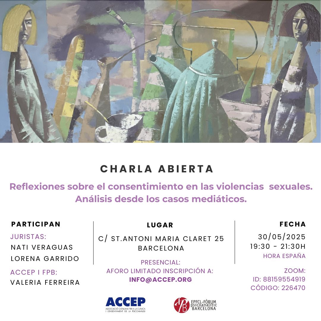 Dones amb Empenta (@donesambempenta) on Twitter photo El 30 de maig parlarem de consentiment fent una anàlisi de casos mediàtics. La nostra companya Nati Veraguas amb la Lorena Garrido com a juristes.
📅30/05 de 19:00 a 21:30h
📍C/ ST. Antoni Mari Claret, 25
➡Presencial limitat: info@accep.org
➡Zoom: ID: 88159554919 Codi: 226470 El 30 de maig parlarem de consentiment fent una anàlisi de casos mediàtics. La nostra companya Nati Veraguas amb la Lorena Garrido com a juristes.
📅30/05 de 19:00 a 21:30h
📍C/ ST. Antoni Mari Claret, 25
➡Presencial limitat: info@accep.org
➡Zoom: ID: 88159554919 Codi: 226470