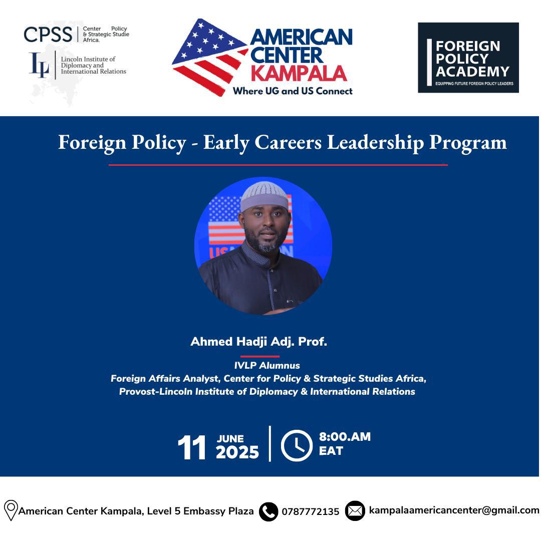 kimsalim99's tweet image. The #AmericanCenterKampala invites students and recent graduates (ages 22-27) from accredited universities to apply for Cohort 2 of the Early Careers Foreign Policy Executive Leadership Program. 
HE @ignatiuskmusazi
@AhmedhadjiProf
Register using this link forms.gle/vdgCuR9GD1kGzz…