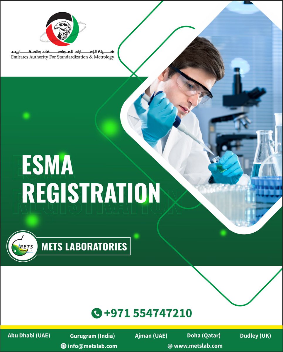 MetsLab_'s tweet photo. Need ESMA Registration in UAE? 📝
METS Laboratories makes compliance simple with accurate testing &amp; expert support.
📲 WhatsApp us to start today!
#ESMARegistration #MetsLaboratories #UAECompliance #TestingLabUAE #ProductCertification #UAEStandards https://t.co/TWE3YdBEQ5