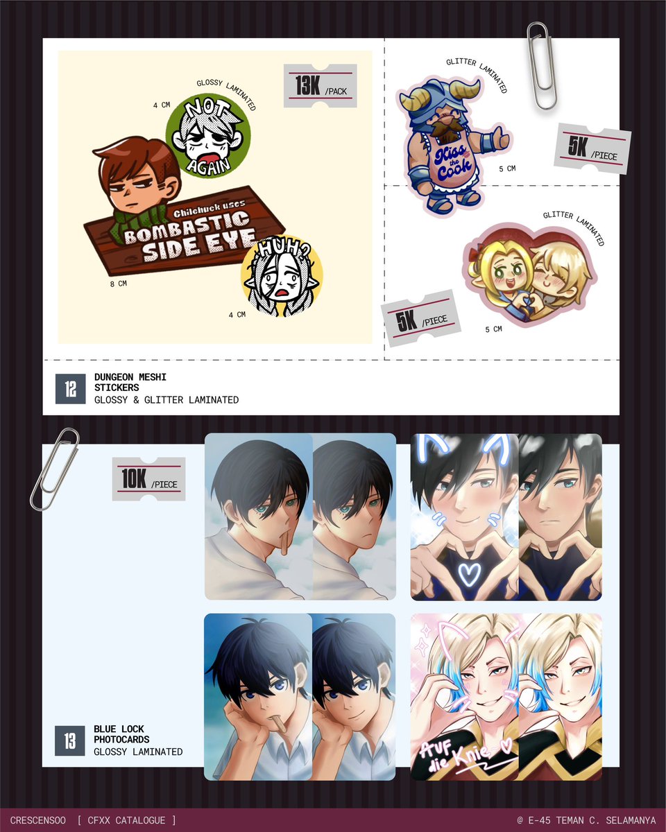 NAGISEISHIR0's tweet photo. (2/2)

🏷️
cfxx #cfxx #cfxxcatalogue #comifuro20 #comifuro20catalogue 

free! / hypmic / hypnosis mic / samatoki  / csm / denji / power / dunmeshi / dungeon meshi / chilchuck / marcille / falin / senshi / farcille /blue lock / bllk https://t.co/WaG9RvCzU5