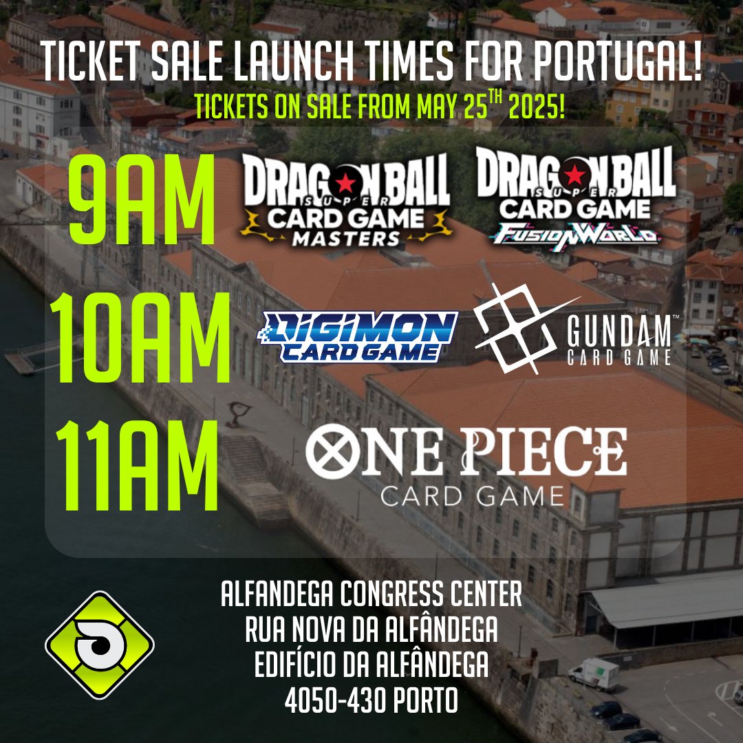 🎴 Attention Bandai Card Game Fans! 🎴

Get ready—tickets for our Portugal events go live this Sunday! To give everyone a fair chance to join their favorite events, ticket releases will be staggered by game:

🕘  9AM – Dragon Ball Card Game
🕙  10AM – Digimon and Gundam
🕚  11AM