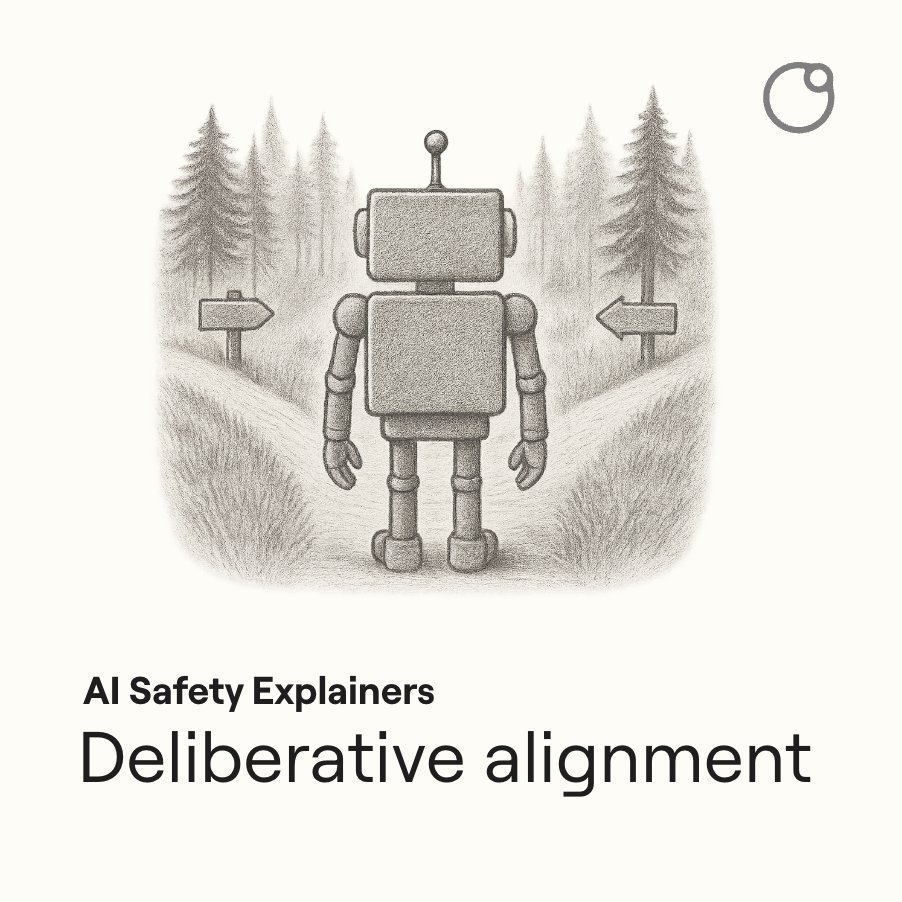 BlueDotImpact's tweet photo. Do models that reason for longer before answering produce more aligned responses? 

That's the bet behind OpenAI's deliberative alignment strategy. 

How does this work, and will it be enough?

Check out our explainer 👇 https://t.co/C9lHRPlAP2