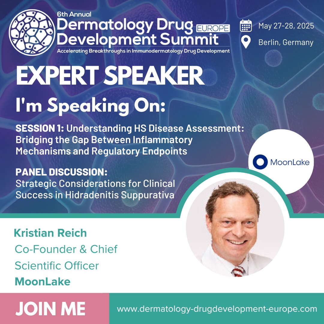 For #Media #Investors:
Next week, join us at the Dermatology Drug Development Summit Europe!
🗓️ 28 May | 09:00 and 11:30 am CEST
📢 Presentation and Panel Discussion on HS
🎙️ Prof. Dr. Kristian Reich
🔗 More info: tinyurl.com/DDDSummit
#MLTX #IL17F #HS #Dermatology #Nanobody®