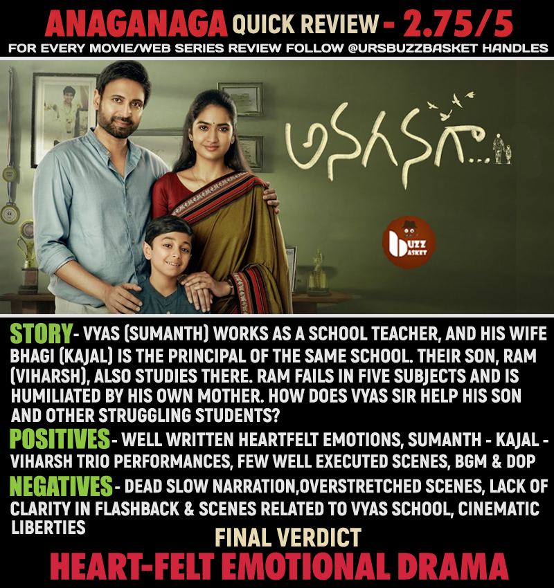 theBuzZBasket's tweet photo. #Anaganaga Movie Review: " Heartfelt Emotional Drama " - 2.75/5

#Sumanth #KajalChaudhary #Viharsh #AnaganagaReview https://t.co/UIUhZDYSpT
