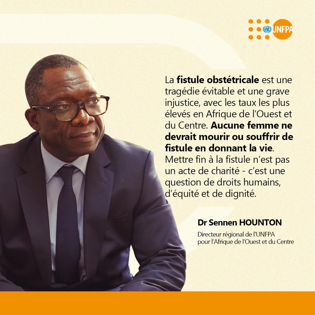 « Aucune femme ne devrait mourir ou souffrir de fistule en accouchant…déclare Dr Sennen HOUNTON, Directeur régional de UNFPA Afrique de l'Ouest et du Centre
Ensemble #mettrefinàlafistule
#StopFistule #EndFistula #SantéPourToutes #DignitéPourToutes
UNFPA Togo