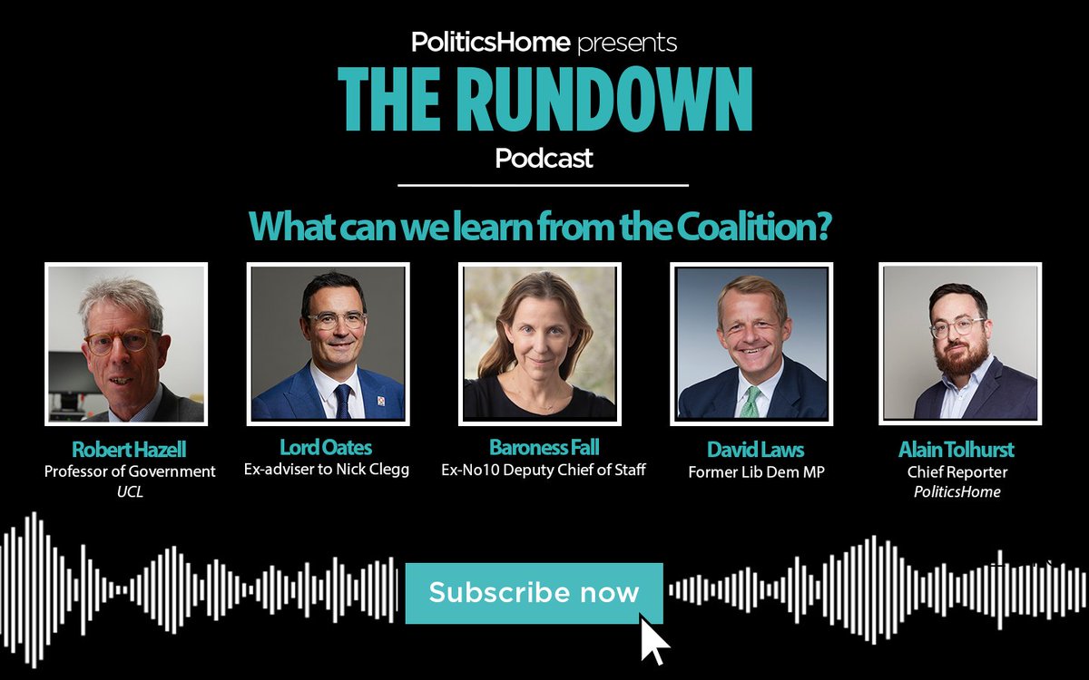 PoliticsHome (@politicshome) on Twitter photo 🚨OUT NOW🚨 What can we learn from the Coalition?
Ex-Lib Dem MP David Laws and peer <a href="/jonny_oates/">Lord Jonny Oates</a>, former Tory No10 adviser Baroness Fall, and Professor Robert Hazell join <a href="/Alain_Tolhurst/">Alain Tolhurst</a> to discuss the coalition 15 years on
🎧 Listen: pod.fo/e/2d97f7 🚨OUT NOW🚨 What can we learn from the Coalition?
Ex-Lib Dem MP David Laws and peer <a href="/jonny_oates/">Lord Jonny Oates</a>, former Tory No10 adviser Baroness Fall, and Professor Robert Hazell join <a href="/Alain_Tolhurst/">Alain Tolhurst</a> to discuss the coalition 15 years on
🎧 Listen: pod.fo/e/2d97f7