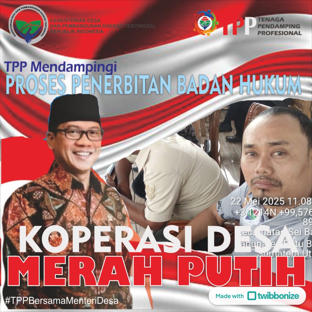 #TppKawalBadanHukumKdmp

Setelah musyawarah desa khusus Pembentukan KDMP dan akte notaris, semua TPP mengawal KDMP untuk proses mendapatkan badan Hukum

#TppKawalBadanHukumKdmp

<a href="/prabowo/">Prabowo Subianto</a>
<a href="/YandriSusanto27/">Yandri Susanto</a>
<a href="/ArizaPatria/">Ariza Patria</a>
<a href="/taufikmadjid71/">IG : taufik.madjid</a>
<a href="/kemendespdt/">#BangunDesaBangunIndonesia</a>
<a href="/bpsdmkemendesa/">Bpsdm Kemendesa</a>
<a href="/desapenusantara/">desapesonanusantara</a>