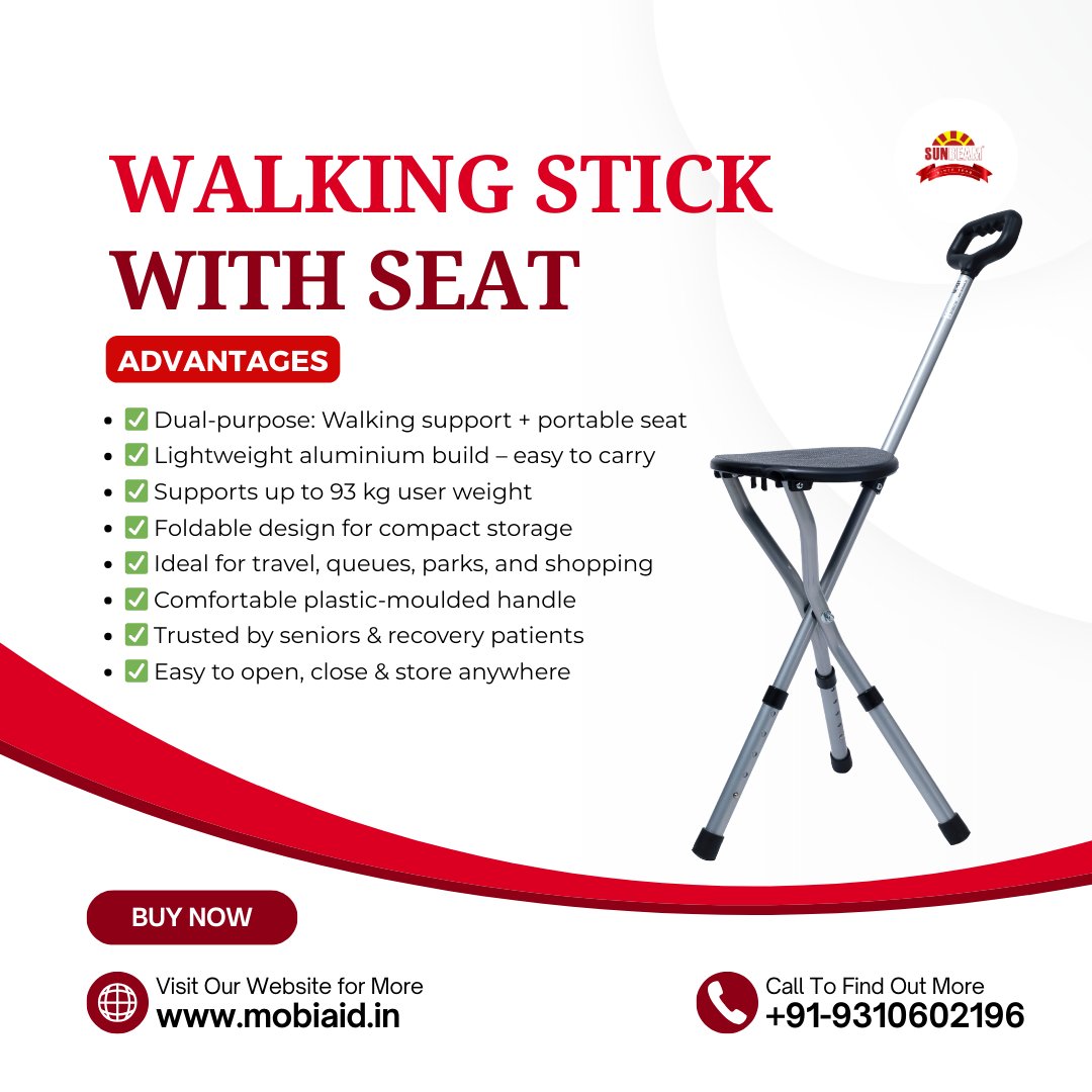 EaSunbeam53503's tweet image. Tired on walks?💺
What if your stick turned into a seat?
#SunbeamEnterprises brings you the 2-in-1 Walking Stick with Seat – strong support + instant rest.
Walk easy. Sit anywhere.❤️
#MobilityMadeEasy #WalkWithComfort