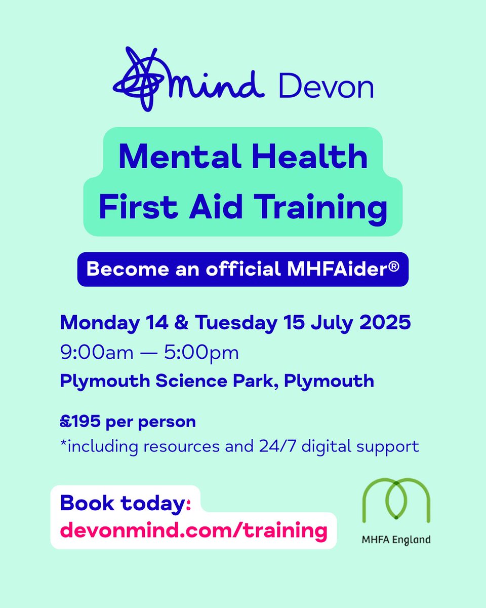 Devon Mind (@minddevon) on Twitter photo Are you looking to become an accredited ๐ ๐ฒ๐ป๐๐ฎ๐น ๐๐ฒ๐ฎ๐น๐๐ต ๐๐ถ๐ฟ๐๐ ๐๐ถ๐ฑ๐ฒ๐ฟยฎ with <a href="/MHFAEngland/">MHFA Englandยฎ</a>?
Our next public training date is available for bookings on our website here: devonmind.com/training/mentaโฆ
#MHFA #MentalHealthTraining Are you looking to become an accredited ๐ ๐ฒ๐ป๐๐ฎ๐น ๐๐ฒ๐ฎ๐น๐๐ต ๐๐ถ๐ฟ๐๐ ๐๐ถ๐ฑ๐ฒ๐ฟยฎ with <a href="/MHFAEngland/">MHFA Englandยฎ</a>?
Our next public training date is available for bookings on our website here: devonmind.com/training/mentaโฆ
#MHFA #MentalHealthTraining