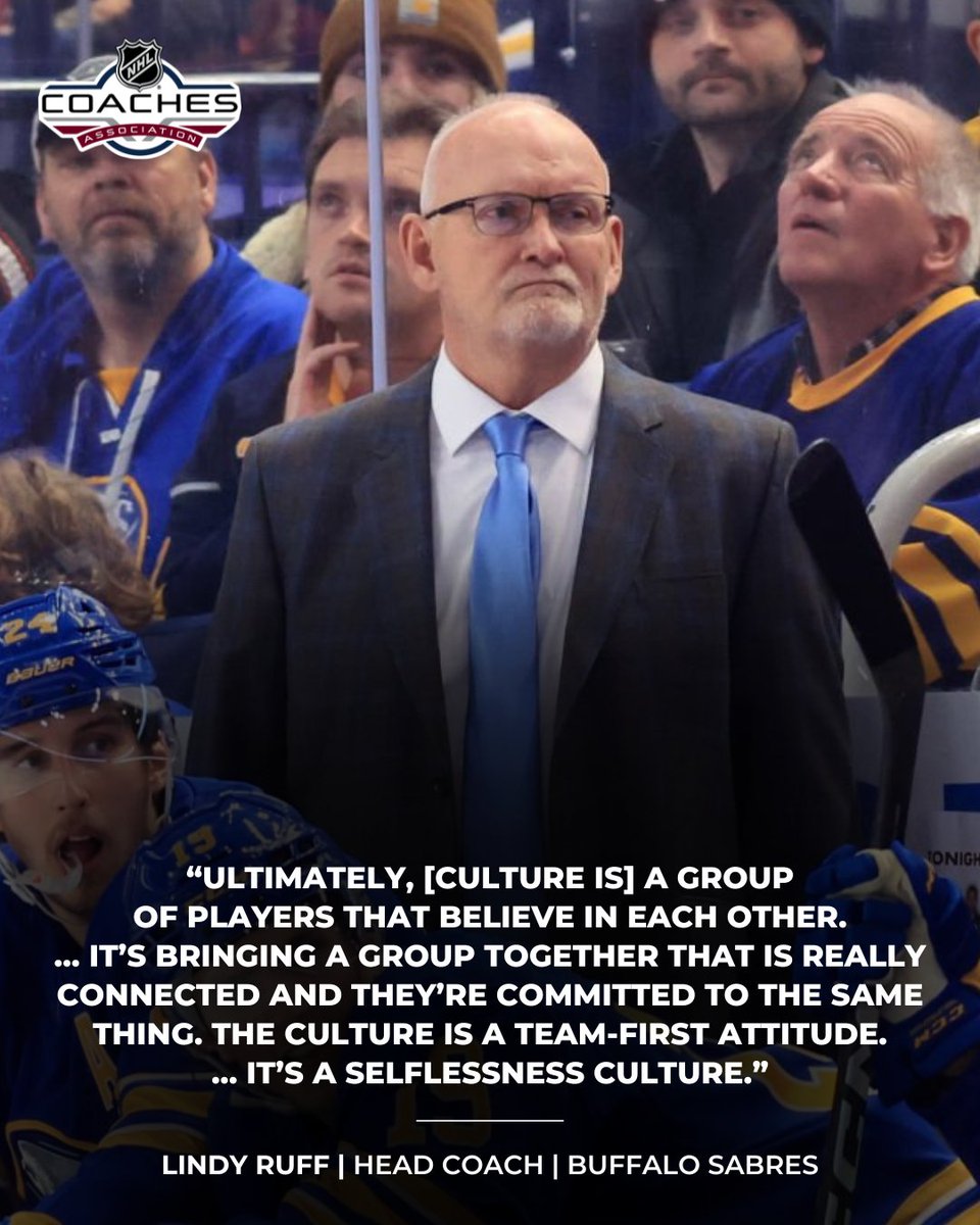 NHL Coaches’ Association (@nhlcoachesassoc) on Twitter photo Selflessness isn't just nice to have — it’s the foundation of a successful locker room. <a href="/BuffaloSabres/">Buffalo Sabres</a> Head Coach, Lindy Ruff, shares what team culture should look like. Selflessness isn't just nice to have — it’s the foundation of a successful locker room. <a href="/BuffaloSabres/">Buffalo Sabres</a> Head Coach, Lindy Ruff, shares what team culture should look like.