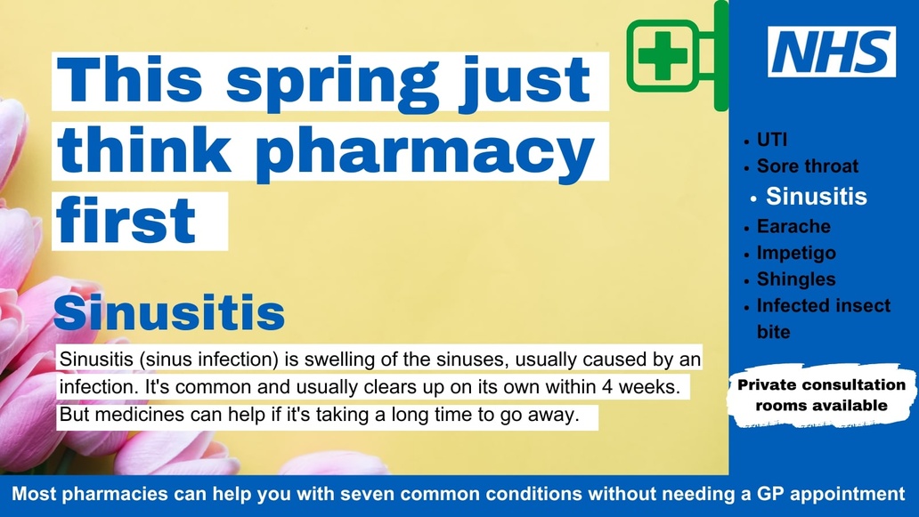 This Spring, think Pharmacy First for sinusitis.

Sinusitis is swelling of the sinuses, usually caused by an infection. It's common and usually clears up on its own within 4 weeks. But, medicines can help if it's taking a long time to go away💊

Visit📲: orlo.uk/uTXfM