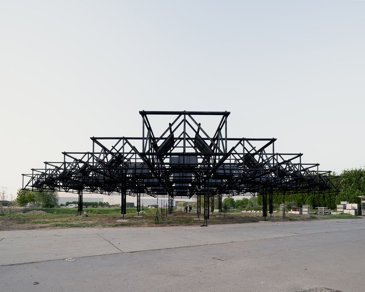 designboom's tweet image. dark skies sonic pavilion suspends sound system over crowd at horst arts & music festival designboom.com/architecture/d…