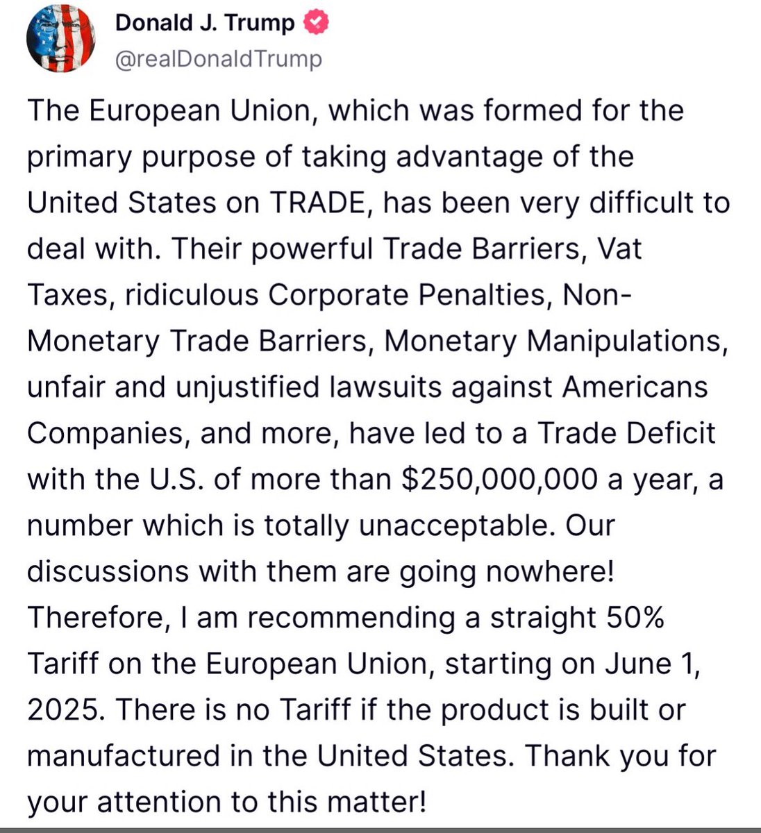 On again, off again, deals, no deals, 10 percent, 30 percent, 145 percent, 50 percent…how is any American business supposed to plan in this environment?
