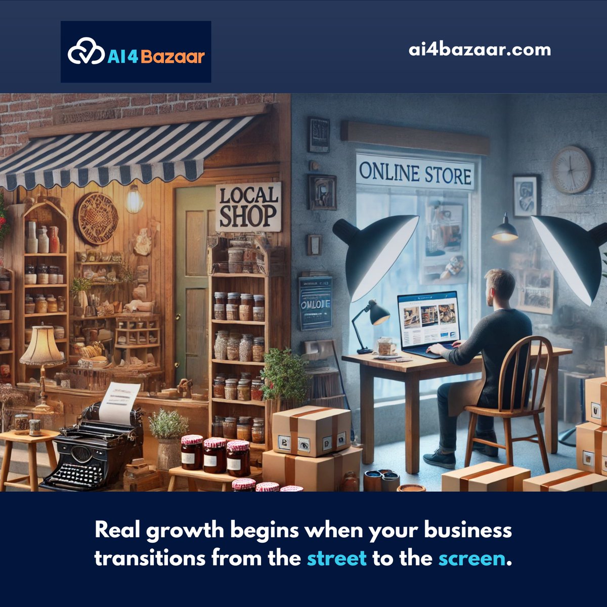 AI_4_Bazaar's tweet image. Real growth begins when your #businesstransitions from the street to the screen. 
AI4bazaar offers customized website solutions crafted for #localbusinesses, making it easy to create a powerful online storefront that attracts more customers and increases sales.

#AI4bazaar