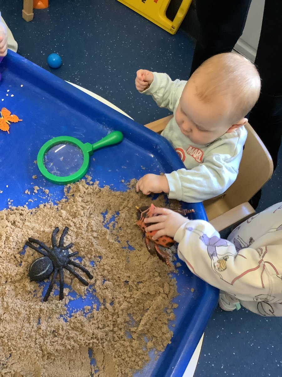 BSPDNursery's tweet photo. Sensory play meets nature! Our babies lit up today when exploring the sensory tray. Watching babies interact with the world around them—textures, movement, and tiny creatures—is pure magic. #SensoryPlay #EarlyLearning #CuriousMinds #BabiesExplore #PlayMatters #BSPDNursery https://t.co/tdIUWHMQi3
