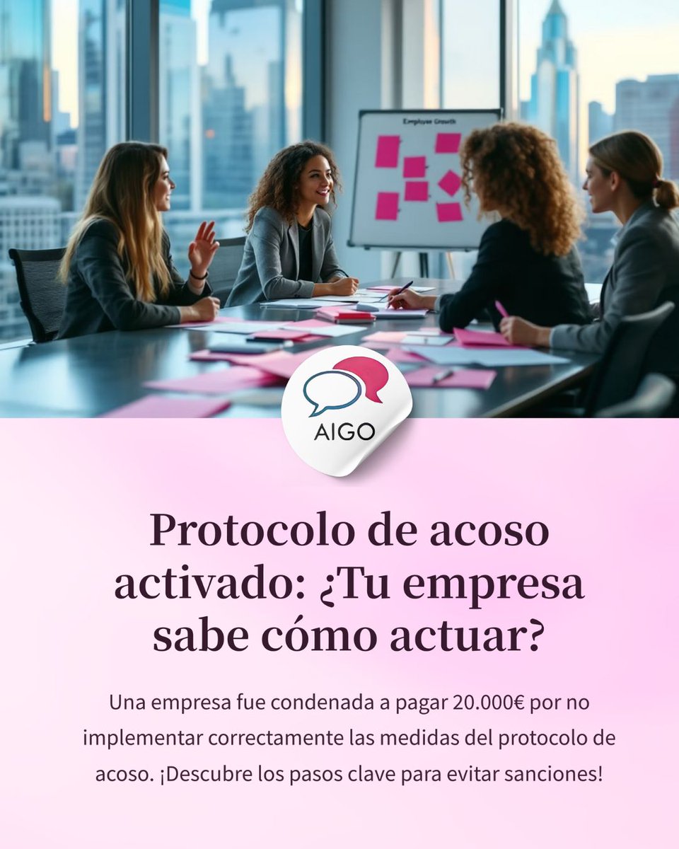 Aigo2019's tweet photo. 🔴 Activación del Protocolo de Acoso en tu empresa, ¿sabes como actuar?
Desde AIGO te ayudamos a elaborarlo e implantarlo de forma personalizada y conforme a la normativa vigente. 

📩 Contáctanos y te asesoramos sin compromiso. https://t.co/V6ghGeuicV