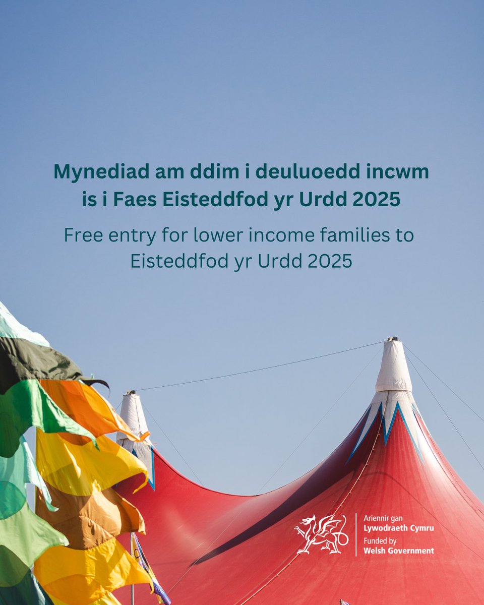 Urdd Gobaith Cymru (@urdd) on Twitter photo Diolch i gymorth ariannol gan <a href="/LlywodraethCym/">Llywodraeth Cymru</a> rydym yn cynnig mynediad am ddim i deuluoedd incwm is i'r Eisteddfod eleni.
Diolch o ❤️ <a href="/WelshGovernment/">Welsh Government</a>
🔗 bit.ly/4jFaXUr
❤️ #UrddiBawb Diolch i gymorth ariannol gan <a href="/LlywodraethCym/">Llywodraeth Cymru</a> rydym yn cynnig mynediad am ddim i deuluoedd incwm is i'r Eisteddfod eleni.
Diolch o ❤️ <a href="/WelshGovernment/">Welsh Government</a>
🔗 bit.ly/4jFaXUr
❤️ #UrddiBawb