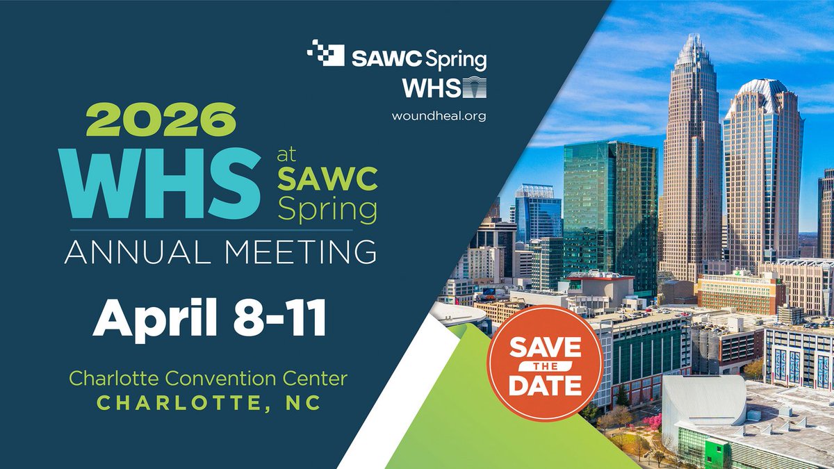 Join WHS in Charlotte, NC for the 2026 Annual Meeting! April 8-11, 2026

Stay up to date with meeting information here: woundheal.org/Meeting/

#WHS #WoundHeal #WoundHealing #WHS2026 #WHS26