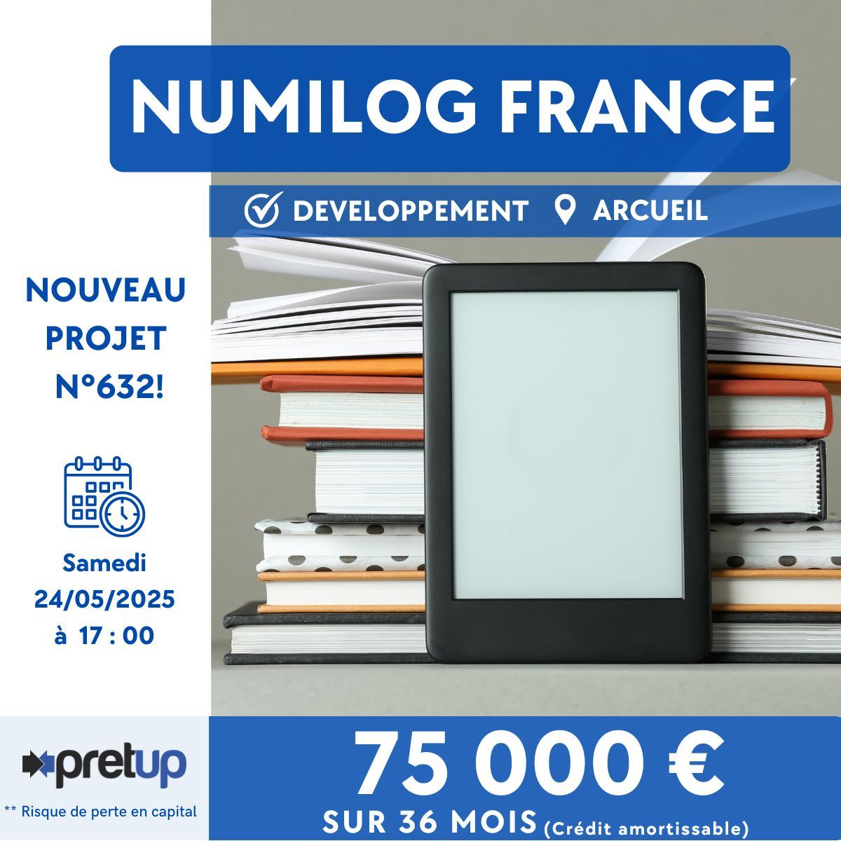 [⚡Nouveau projet n°632⚡]
Prépublication du projet "NUMILOG FRANCE" : 75 000 € recherchés sur 36 mois (crédit amortissable) pour financer le développement IT. Ouverture de la collecte demain à 17h
monespace.pretup.fr/numilogfrance-…

Risque de non remboursement du capital prêté