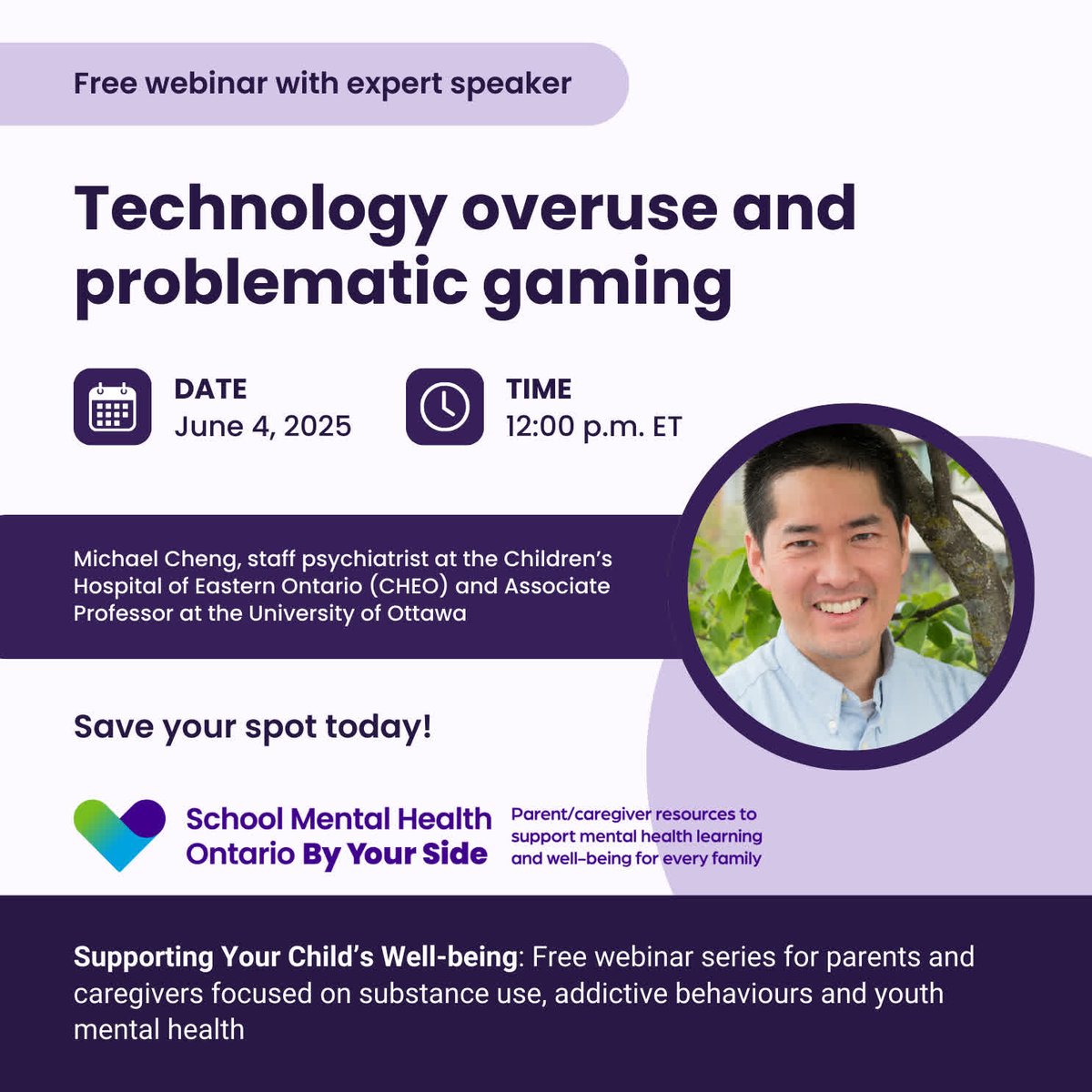 When does screen time become problematic? Concerned about your child's gaming or social media use? Join the conversation and learn how to identify problematic technology use and set healthy digital boundaries.
Register: …ildwellbeingapr-may2025.eventbrite.ca