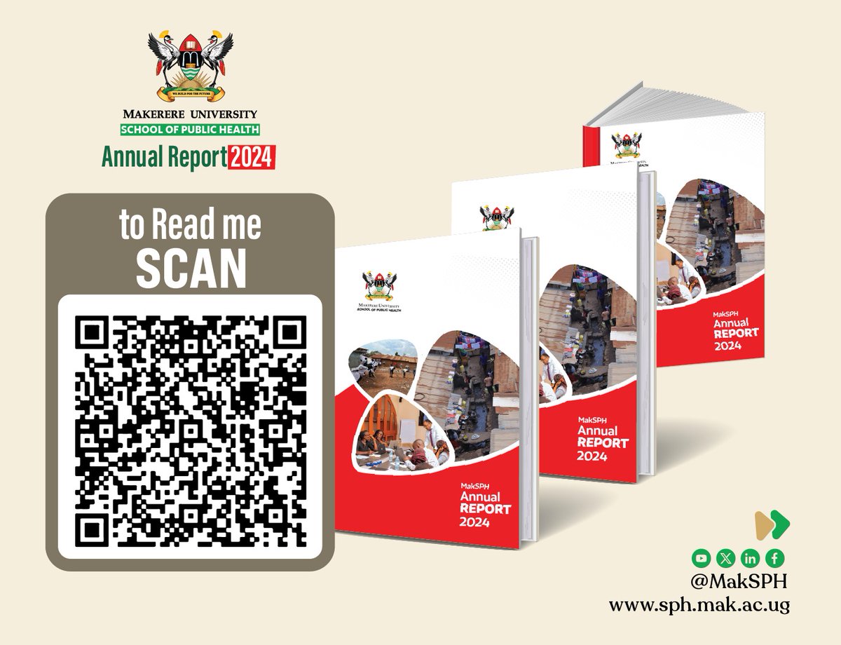 Makerere University News (@makererenews) on Twitter photo The <a href="/MakSPH/">Makerere University School of Public Health</a> Annual Report 2024
Celebrating 70 years of public health training, bold infrastructure advancements, launch of 5yr strategic plan (2025–2030), attaining stand-alone School status, 344 peer-reviewed publications and more.
Details:
sph.mak.ac.ug/document/maksp… The <a href="/MakSPH/">Makerere University School of Public Health</a> Annual Report 2024
Celebrating 70 years of public health training, bold infrastructure advancements, launch of 5yr strategic plan (2025–2030), attaining stand-alone School status, 344 peer-reviewed publications and more.
Details:
sph.mak.ac.ug/document/maksp…