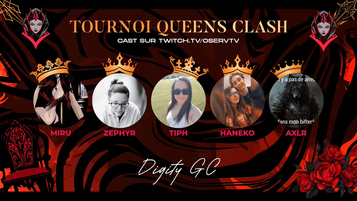 🔴 Queens clash 2 by <a href="/OservEsport/">OSV | #OSVWIN 🔴</a> 🔴

Samedi 24 Mai 2025

<a href="/digityesport/">Digity</a> GC :

🐗<a href="/hwrrid/">ً</a>
🐼<a href="/Zephyr__06/">Zephyr</a>
🐭<a href="/PhouTiii/">PhouTiii</a>
🦊<a href="/HanekoFr/">HanekoFr</a>
🐺<a href="/axelerationvlr/">axelerafion</a>

Staff :

🕵️<a href="/Acelelelel/">Ace</a>
👩‍💼 <a href="/Hyaades_/">Hyades</a>
🧠@/Alicia

⬇️ Streams et résultats en réponse ⬇️