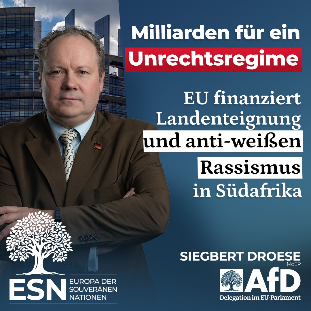 +++ EU-Milliarden für Enteignung &amp; Rassismus? +++
Südafrika enteignet Land ohne Entschädigung – weiße Farmer werden Opfer brutaler Gewalt. Doch Brüssel zahlt 4,7 Mrd. Euro!
#EU #Südafrika #Menschenrechte #Enteignung #FrankDroese #Landreform #Rassismus