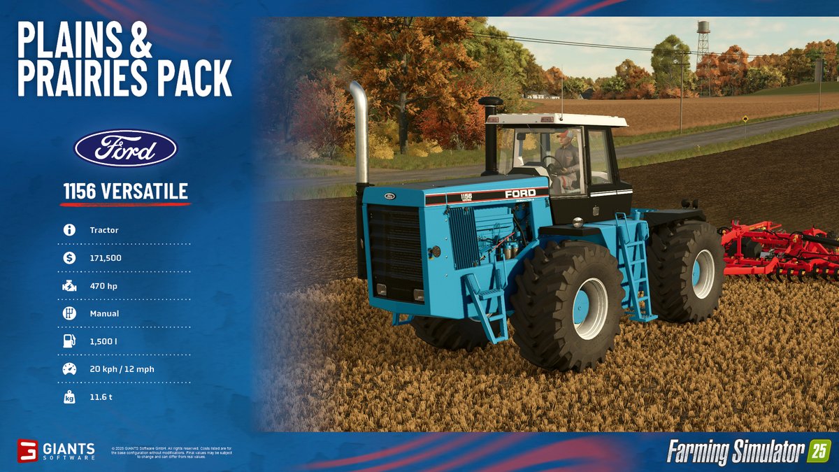 farmingsim's tweet photo. It’s that time again: #FactsheetFriday! 🚜
The Plains & Prairies Pack is coming soon - and in today’s first preview, we’re featuring brands like Ford, Versatile, GEA, Väderstad, and Brandt. 🔥🧑🌾 https://t.co/nJZj4XJf1v
